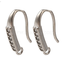 Rack Plating Brass Micro Pave Clear Cubic Zirconia Earring Hooks, Ear Wire, Long-Lasting Plated, Lead Free & Cadmium Free, Platinum, 17x8x2.5mm, Hole: 1.2mm, Pin: 1mm(KK-A231-07P)