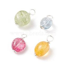 Natural Quartz Charms, Twisted with Silver Tone Copper Wire, Dyed & Heated, Round & Oval, Mixed Color, 13~15x7.5~10x5.5~7mm, Hole: 2.5~3mm(PALLOY-JF01558)
