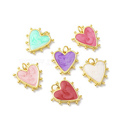 Rack Plating Brass Enamel Pendants, with Jump Ring, Lead Free & Cadmium Free, Heart Charm, Real 18K Gold Plated, Mixed Color, 19x18x3mm, Hole: 3.5mm(KK-D074-03G)