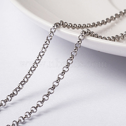 Tarnish Resistant 304 Stainless Steel Rolo Chains, Belcher Chains, Unwelded, with Spool, Stainless Steel Color, 2x0.8mm, about 65.61 Feet(20m)/roll(CHS-L014-12P)