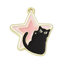 Alloy Enamel Pendants, Golden, Star Charm, Cat Shape, 28x22.5x1.5mm, Hole: 1.5mm(PALLOY-Q451-04G-02)