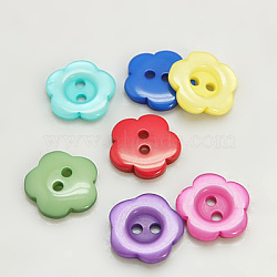 Resin Buttons, Dyed, Flower, Mixed Color, 11x2.4mm, Hole: 1.6~1.8mm, about 1000pcs/bag(RESI-D031-11mm-M)