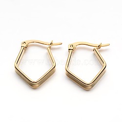 304 Stainless Steel Hoop Earrings, Rhombus, Golden, 21x15.5x3mm, Pin: 1x0.5mm(EJEW-E158-18G)