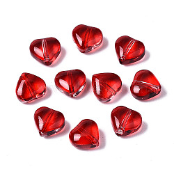 Transparent Spray Painted Glass Beads, Heart, Red, 7.5x8x4.5mm, Hole: 0.9mm(X-GGLA-S054-012A-02)