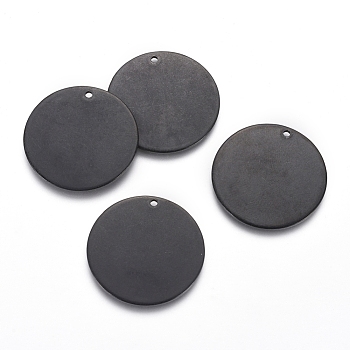 304 Stainless Steel Pendants, Blank Stamping Tag, Flat Round, Electrophoresis Black, 25x1mm, Hole: 1.4mm