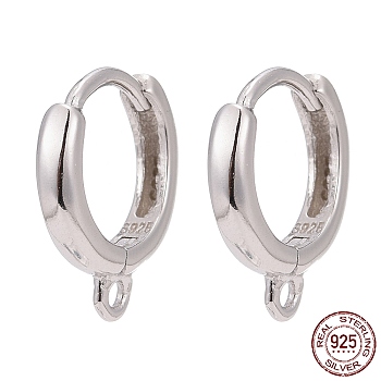 Rhodium Plated 925 Sterling Silver Hoop Earrings, with 925 Stamp, Platinum, 14x12x2.5mm, Hole: 1mm