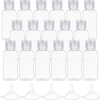 PET Flip Top Cap Squeeze Bottles, with Plastic Funnel Hopper and Chalkboard Sticker Labels, Clear, 9.35x3.25x3.25cm, Capacity: 50ml