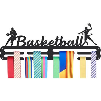 Sports Theme Iron Medal Hanger Holder Display Wall Rack, with Screws, Basketball Pattern, 150x400mm