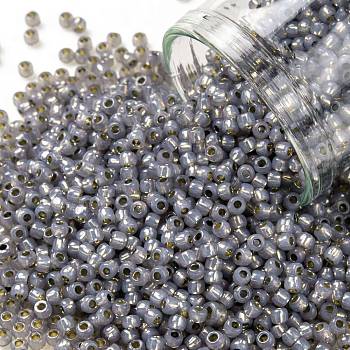 TOHO Round Seed Beads, Japanese Seed Beads, (PF2115) PermaFinish Black Diamond Opal Silver Lined, 8/0, 3mm, Hole: 1mm, about 220pcs/10g