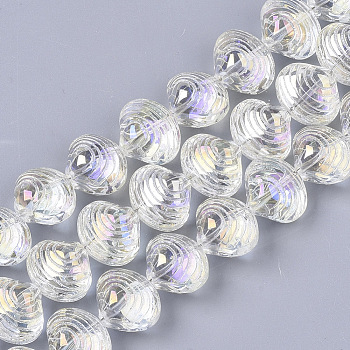 Electroplate Glass Beads Strands, AB Color Plated, Shell Shape, Clear AB, 12x14.5x10mm, Hole: 1mm, about 50~51pcs/Strand, 24.41 inch(62cm)