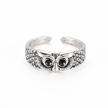 Men's Cuff Finger Alloy Rings Rhinestone Settings, Open Rings, Cadmium Free & Lead Free, Owl, Antique Silver, US Size 8 1/4(18.3mm), Fit for 2mm Rhinestone