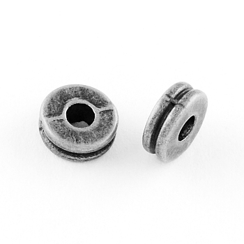 Tibetan Style Flat Round Alloy Spacers Beads, Cadmium Free & Lead Free, Antique Silver, 6x3mm, Hole: 1.5mm
