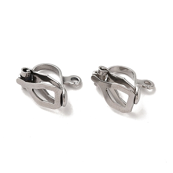 304 Stainless Steel Clip-on Earring Findings, with Loops, Stainless Steel Color, 12x6x11mm, Hole: 1.2mm