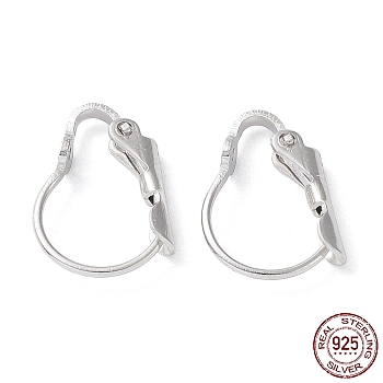 Rhodium Plated 925 Sterling Silver Leverback Earring Findings, Real Platinum Plated, 14.5x11x3mm, Hole: 2.5mm, Pin: 0.7mm