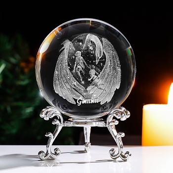 Inner Carving Constellation Glass Crystal Ball Diaplay Decoration, Fengshui Home Decor, Gemini, 80mm