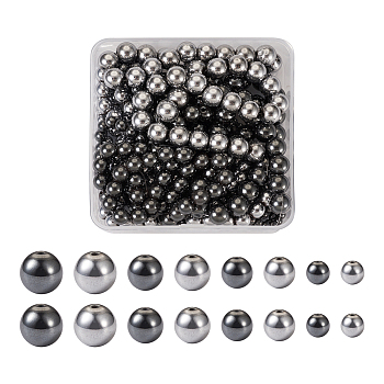 8 Strands 8 Styles Non-magnetic Synthetic Hematite Beads Strands, Grade A, Round, Mixed Color, 4~10mm, Hole: 1mm, about40~ 95pcs/strand, 15.5''(39.37cm), 1 strand/style
