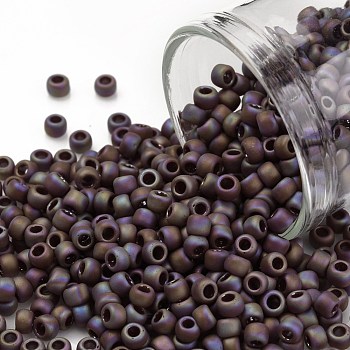 TOHO Round Seed Beads, Japanese Seed Beads, (406F) Matte-Opaque-Rainbow Oxblood, 8/0, 3mm, Hole: 1mm, about 1110pcs/50g