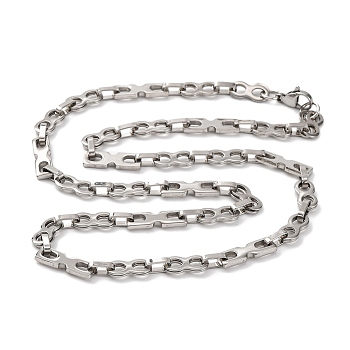 201 Stainless Steel Infinity Link Chain Necklace, with 304 Stainless Steel Clasps, Stainless Steel Color, 24.02 inch(61cm)