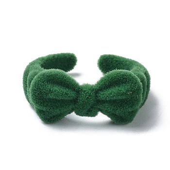Bowknot Flocky Cuff Rings, Alloy Open Ring, Green, US Size 6 3/4(17.1mm)
