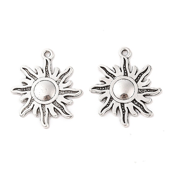 Tibetan Style Alloy Sun Pendants, Solar Eclipse Pendants, Lead Free & Cadmium Free, Antique Silver, 28.5x23x2mm, Hole: 2mm