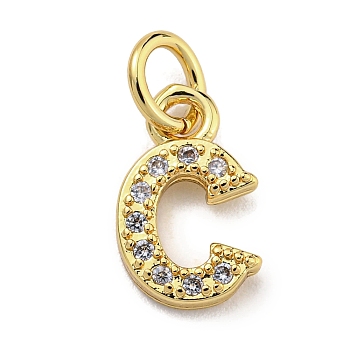 Initial Letter Brass with Cubic Zirconia Charms, Real 18K Gold Plated, Long-Lasting Plated, Lead Free & Cadmium Free, Letter C, 11x6.5x1.5mm, ring: 5x1mm, inner diameter: 3mm