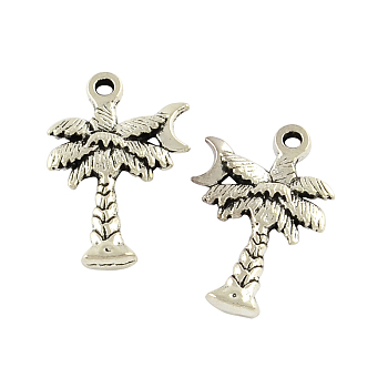 Tibetan Style Alloy Coconut Tree and Moon Pendants, Cadmium Free & Lead Free, Antique Silver, 21.2x14x2.5mm, Hole: 2mm, about 500pcs/500g