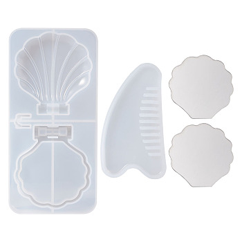 DIY Comb & Mirror Silicone Molds Sets, Resin Casting Moulds, For UV Resin, Epoxy Resin Jewelry Making, White, 4pcs/set