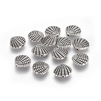 Tibetan Style Alloy Beads, Lead Free & Nickel Free & Cadmium Free, Scallop Shell Shape, Thailand Sterling Silver Plated, 12x13.5x4mm, Hole: 1mm