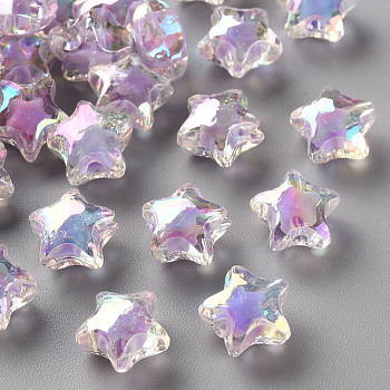Transparent Acrylic Beads, Bead in Bead, AB Color, Faceted, Star, Lilac, 10.5x11x7mm, Hole: 2mm, about 1280pcs/500g