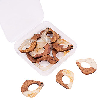 Transparent Resin & Walnut Wood Pendants, with Foil, Waxed, Teardrop, Mixed Color, 32.5x27.5x3.5~4mm, Hole: 2mm, 12pcs/box