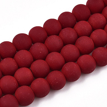 Opaque Glass Beads Strands, Frosted, Round, Dark Red, 6~6.5mm, Hole: 1.4mm, about 67~70pcs/strand, 14.76 inch~15.16 inch(37.5~38.5cm)