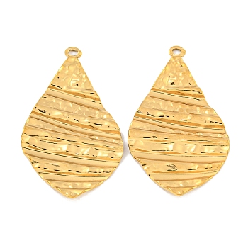 Ion Plating(IP) 304 Stainless Steel Pendants, Textured, Leaf Charm, Real 18K Gold Plated, 39x23x3mm, Hole: 2mm