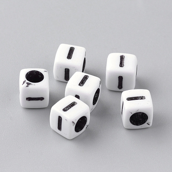 Opaque Acrylic Beads, Horizontal Hole, Letter Style, Cube, Letter.I, 6x6x6mm, Hole: 3mm, about 300pcs/50g