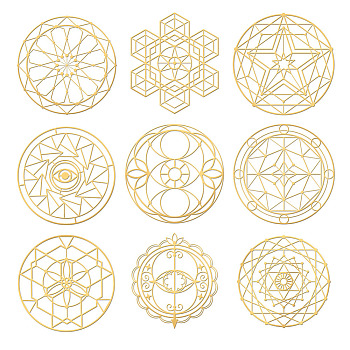Nickel Decoration Stickers, Metal Resin Filler, Epoxy Resin & UV Resin Craft Filling Material, Religion Theme, Floral Pattern, 40x40mm, 9 style, 1pc/style, 9pcs/set