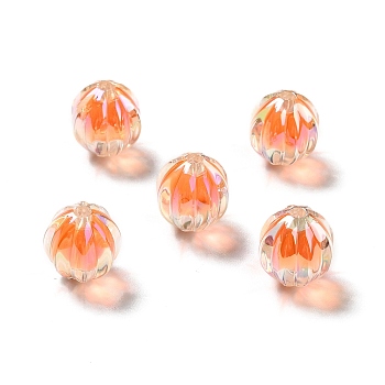 Two Tone UV Plating Rainbow Iridescent Acrylic Beads, Pumpkin, Orange, 15.5x14.5~15mm, Hole: 2.7~2.8mm