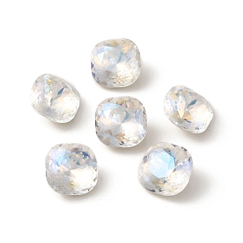 K9 Glass Rhinestone Cabochons, Pointed Back & Back Plated, Faceted, Square, Light Crystal AB, 10x10x6mm