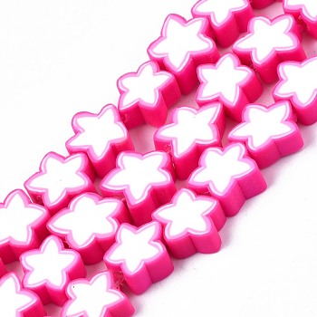 Handmade Polymer Clay Beads Strands, Star, Deep Pink, 8~10x8~10x3~4.5mm, Hole: 1.5mm, about 40pcs/strand, 12.60 inch~13.58inch (32~34.5cm)