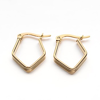 304 Stainless Steel Hoop Earrings, Rhombus, Golden, 21x15.5x3mm, Pin: 1x0.5mm