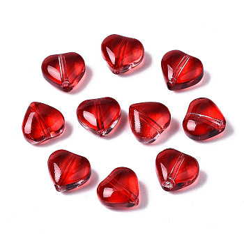 Transparent Spray Painted Glass Beads, Heart, Red, 7.5x8x4.5mm, Hole: 0.9mm