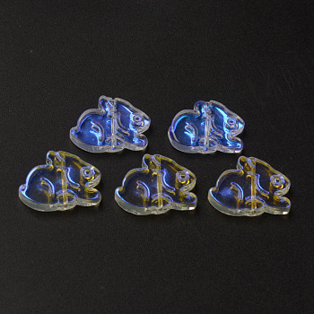 Electroplate Transparent Glass Beads, AB Color Half Plated, Rabbit, Clear AB, 14.5x19x3.5mm, Hole: 1mm