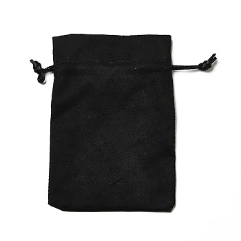 Velvet Cloth Drawstring Bags, Jewelry Bags, Christmas Party Wedding Candy Gift Bags, Rectangle, Black, 15x10cm