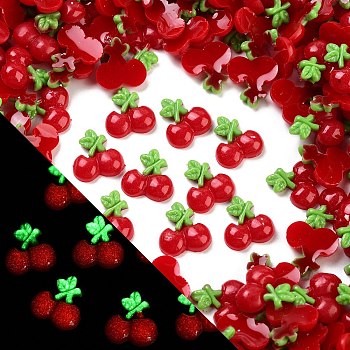 Luminous Resin Decoden Cabochons, Glow in the Dark Fruit, Cherry, 10.5x10.5x3mm