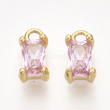 Real 18K Gold Plated Pearl Pink Rectangle Brass+Cubic Zirconia Charms
