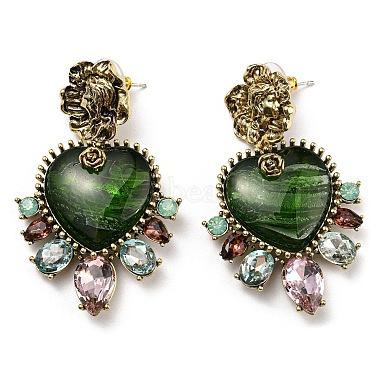 Green Heart Glass Stud Earrings