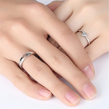 2Pcs 2 Style Heart with Word Love Cubic Zirconia Matching Couple Rings Set(RJEW-Z021-01P)-2