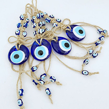 Flat Round with Evil Eye Glass Pendant Decorations(EVIL-PW0002-07)-4