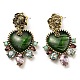 Green Glass Dangle Stud Earrings(EJEW-F323-02C)-1