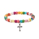 Synthetic Turquoise(Dyed) & Acrylic Beaded Stretch Bracelet with Alloy Charm for Women(BJEW-JB08627-01)-1
