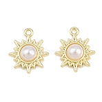Alloy & ABS Plastic Pearl Pendants, Sun Charms, Long-Lasting Plated, Rack Plating, Golden, 17x14x4mm, Hole: 1.4mm(AL-CBA415D-23G)