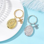 Brass Locket Keychains, Angel with Oval Charms, with Iron Keychain Clasp Findings and 304 Stainless Steel Pendants, Platinum & Golden, 60mm(KEYC-JKC01465)